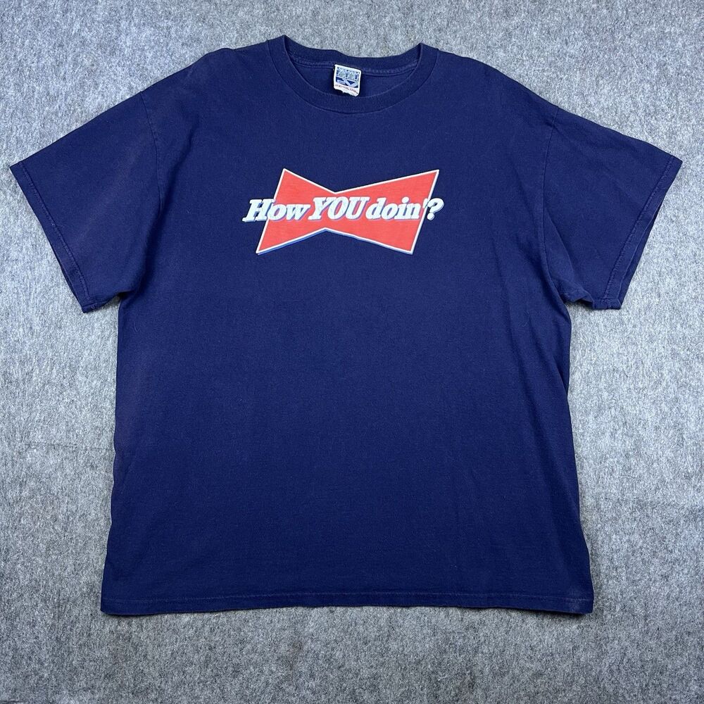 Vtg Mixology Men's T-Shirt Budweiser X Friends “How YOU doin’?” Navy Blue Sz XL